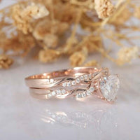 6.50MM Heart Shape 1CT Twisted Band Moissanite Bridal Wedding Ring Set - JBR Jeweler