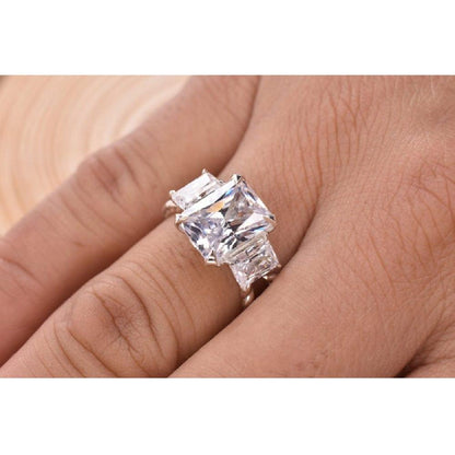 JBR Jeweler Moissanite Engagement Ring 6.00CTTW Radiant Cut Moissanite White Gold Three Stone Wedding Engagement Ring