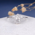 6x8 mm Pear Cut Diamond Moissanite Halo Engagement Ring - JBR Jeweler