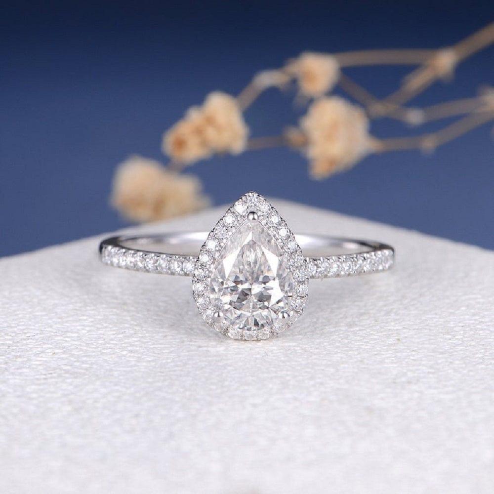 6x8 mm Pear Cut Diamond Moissanite Halo Engagement Ring - JBR Jeweler