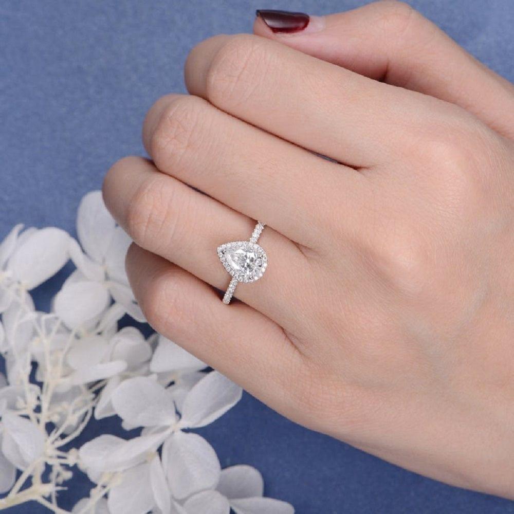 6x8 mm Pear Cut Diamond Moissanite Halo Engagement Ring