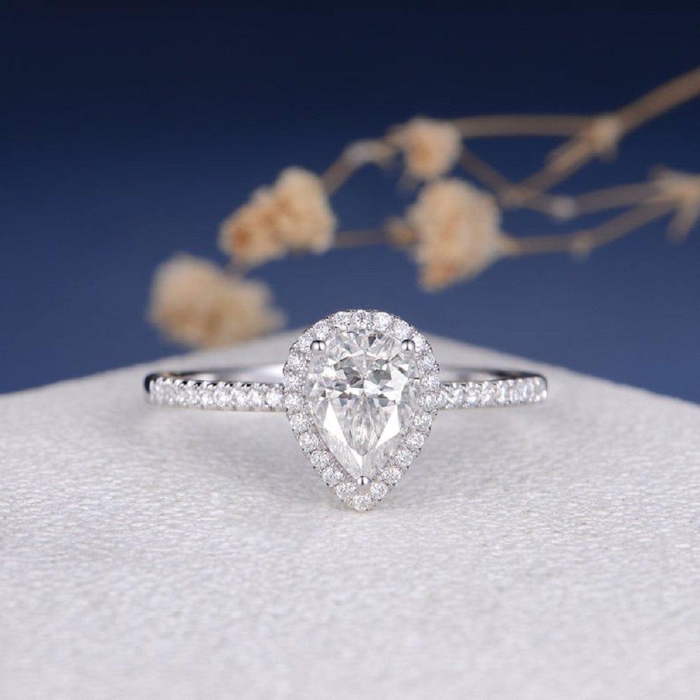 6x8 mm Pear Cut Diamond Moissanite Halo Engagement Ring