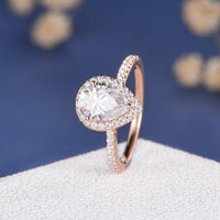 6x8 mm Pear Cut Diamond Moissanite Halo Engagement Ring - JBR Jeweler