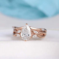 6x9mm Pear Cut Twist Moissanite Wedding Ring Set - JBR Jeweler