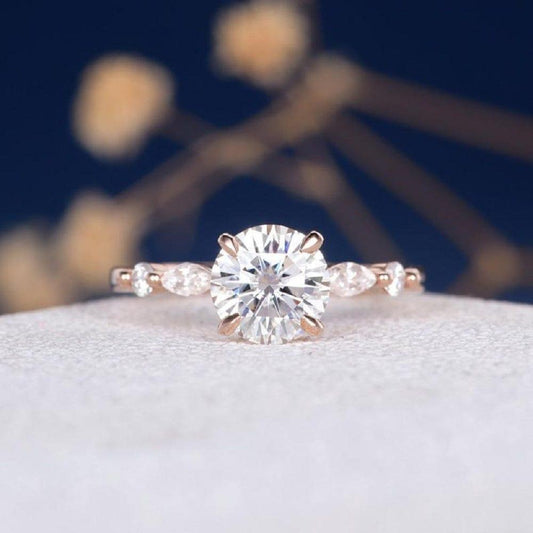 7 MM Round Cut Bridal Antique Promise Marquise Band Moissanite Engagement Ring - JBR Jeweler