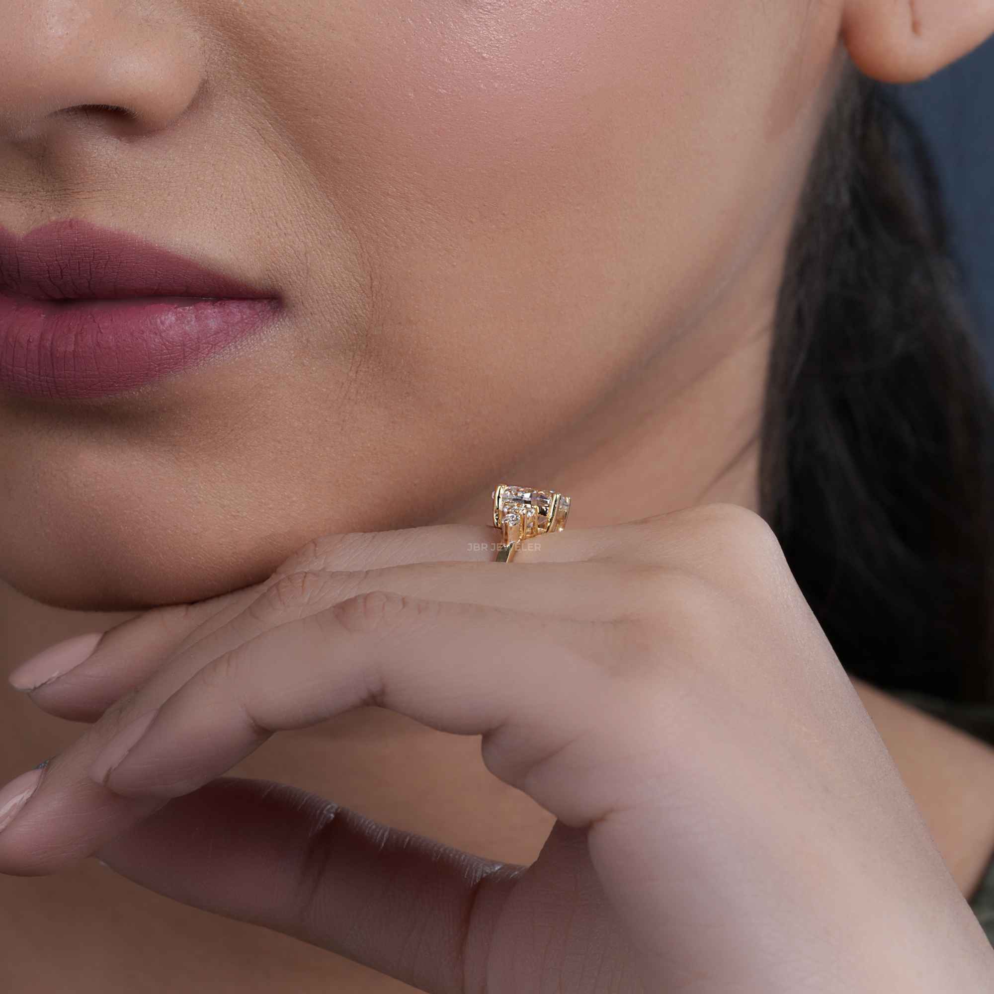 7x9 MM Pear Unique Cluster Gold Moissanite Engagement Ring - JBR Jeweler