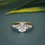 7x9 MM Pear Unique Cluster Gold Moissanite Engagement Ring - JBR Jeweler