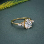 7x9 MM Pear Unique Cluster Gold Moissanite Engagement Ring - JBR Jeweler