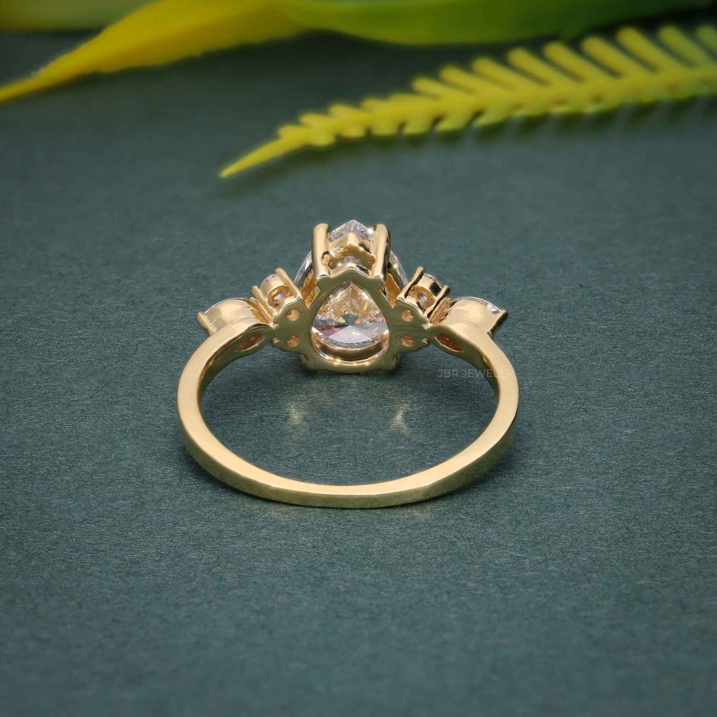 7x9 MM Pear Unique Cluster Gold Moissanite Engagement Ring