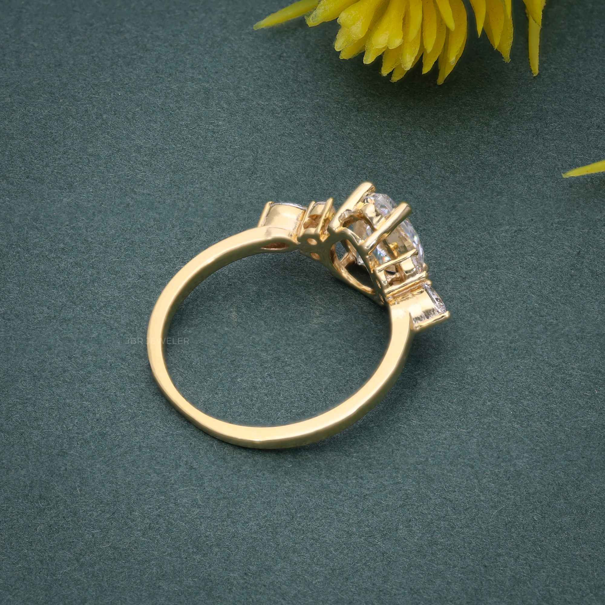 7x9 MM Pear Unique Cluster Gold Moissanite Engagement Ring - JBR Jeweler