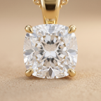 Cushion Cut Diamond Pendant in Yellow Gold Solitaire Necklace