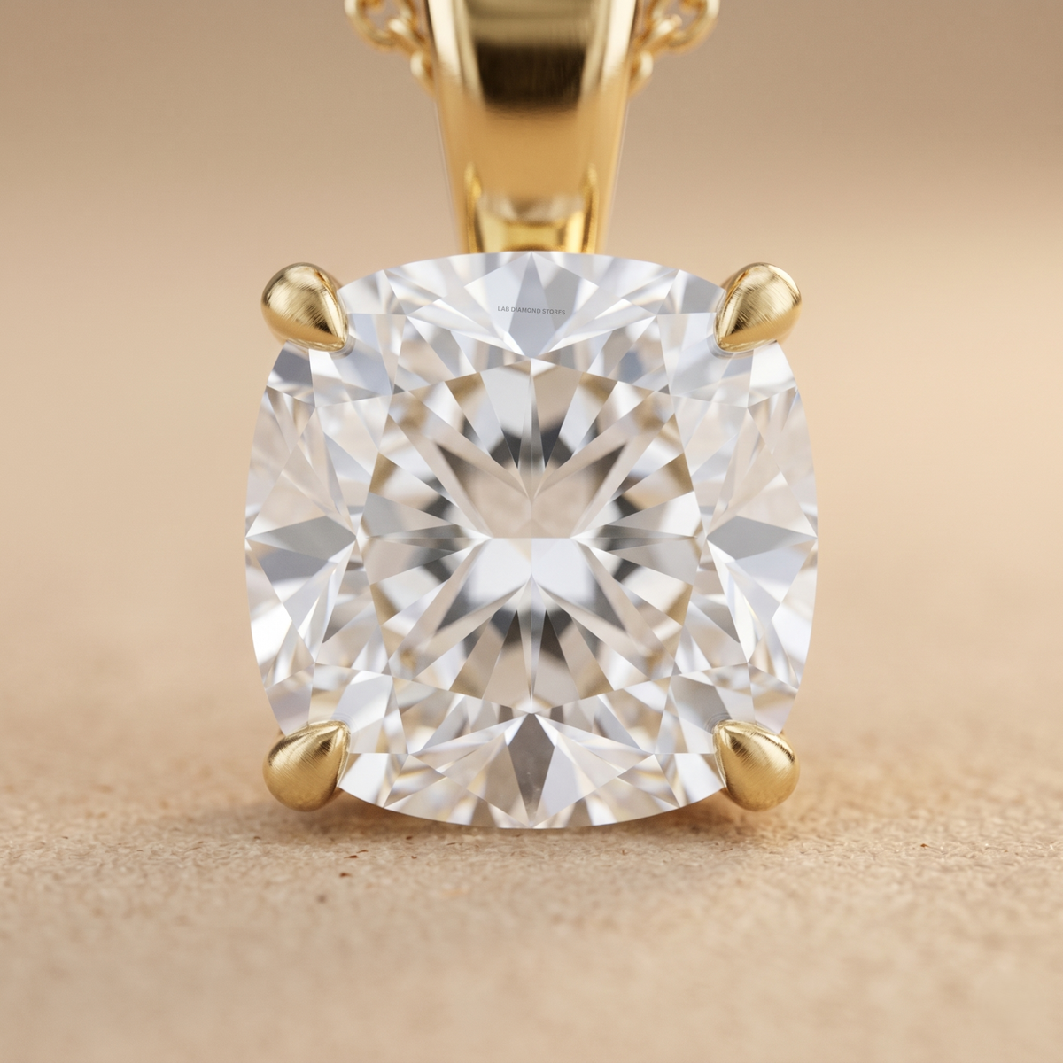 Cushion Cut Diamond Pendant in Yellow Gold Solitaire Necklace