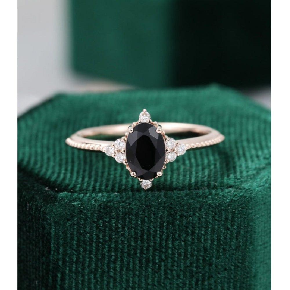 8x6 MM Oval Cut Black Moissanite Rose Gold Women Diamond Cluster Engagement Ring - JBR Jeweler