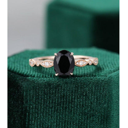 9x7 MM Oval Cut Black Moissanite Women Half Eternity Diamond Engagement ring - JBR Jeweler