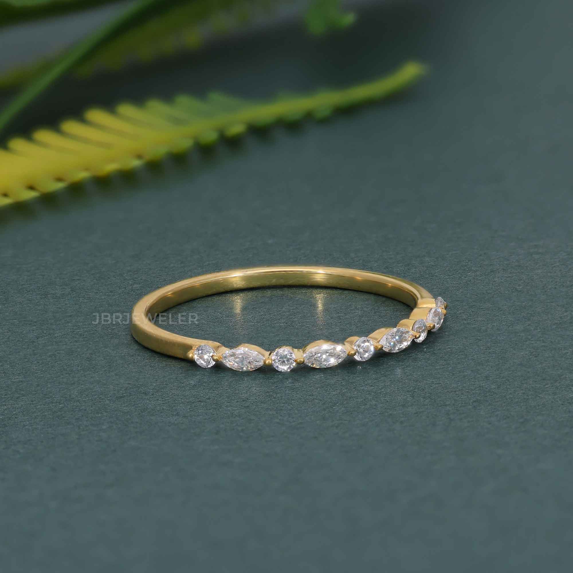 Alternating Marquise Round Moissanite Diamond Band - JBR Jeweler