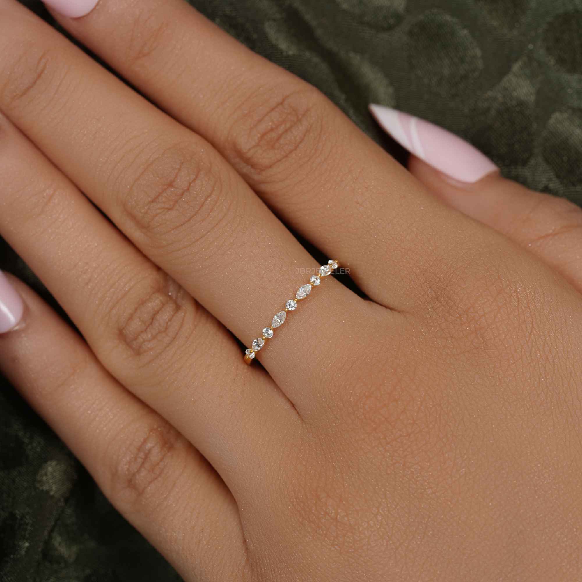 Alternating Marquise Round Moissanite Diamond Band - JBR Jeweler