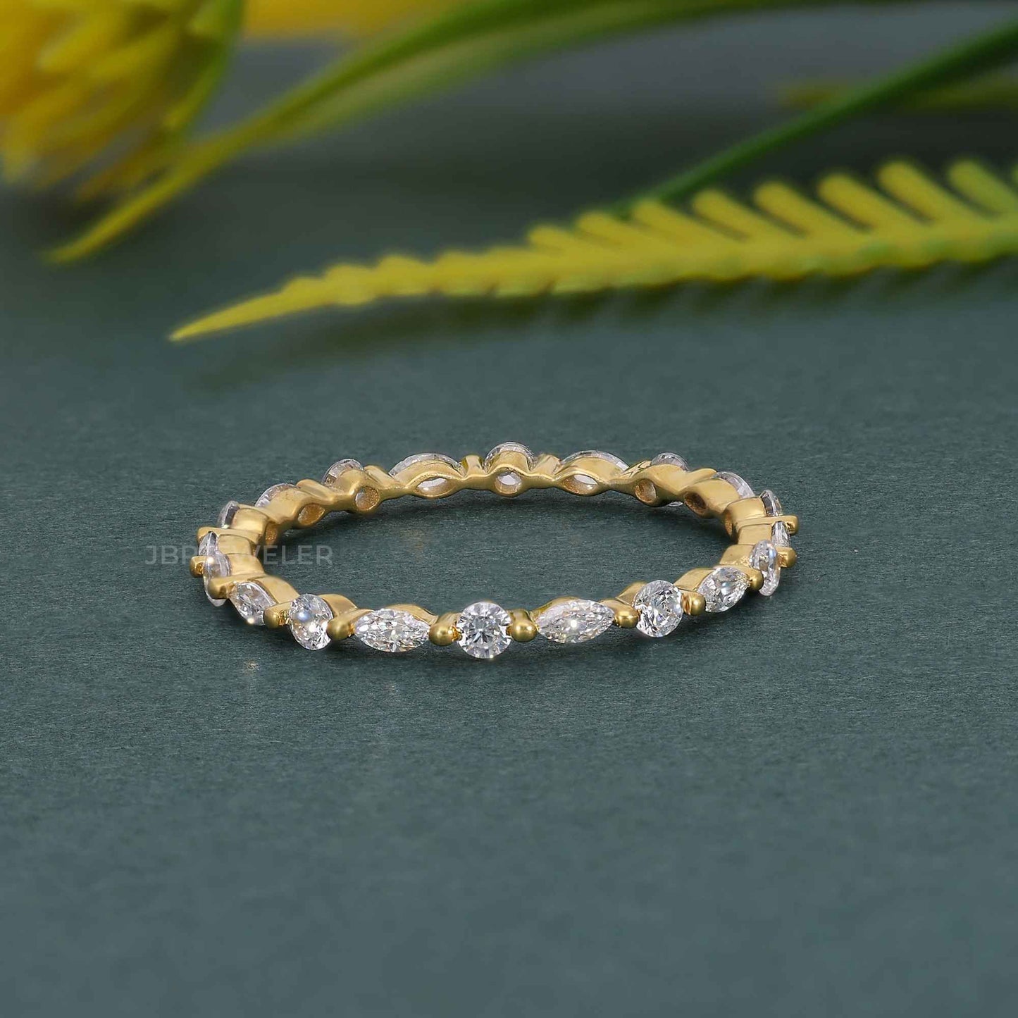 Alternative Round and Marquise Moissanite Diamond Wedding Band