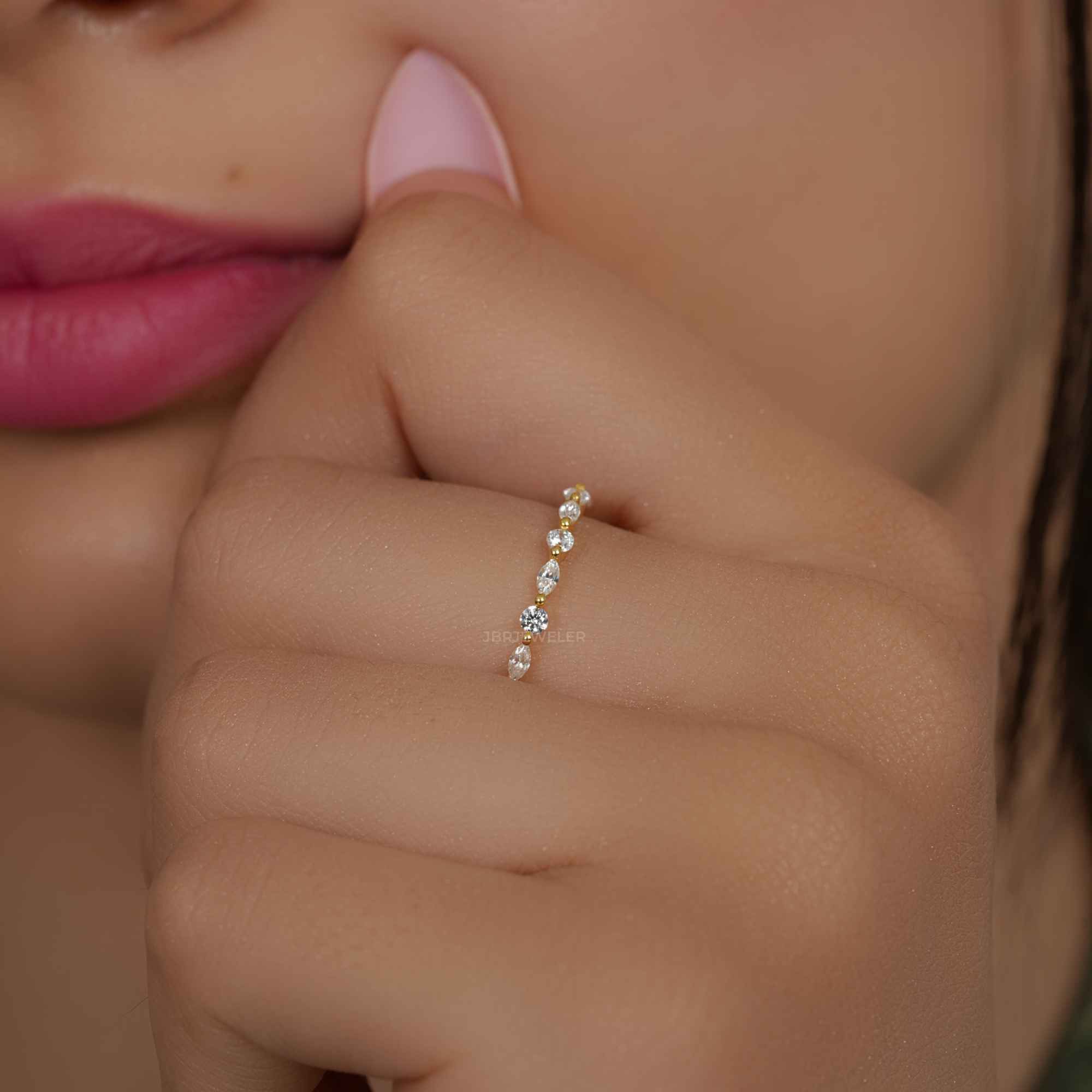 Alternative Round and Marquise Lab Diamond Wedding Band - JBR Jeweler