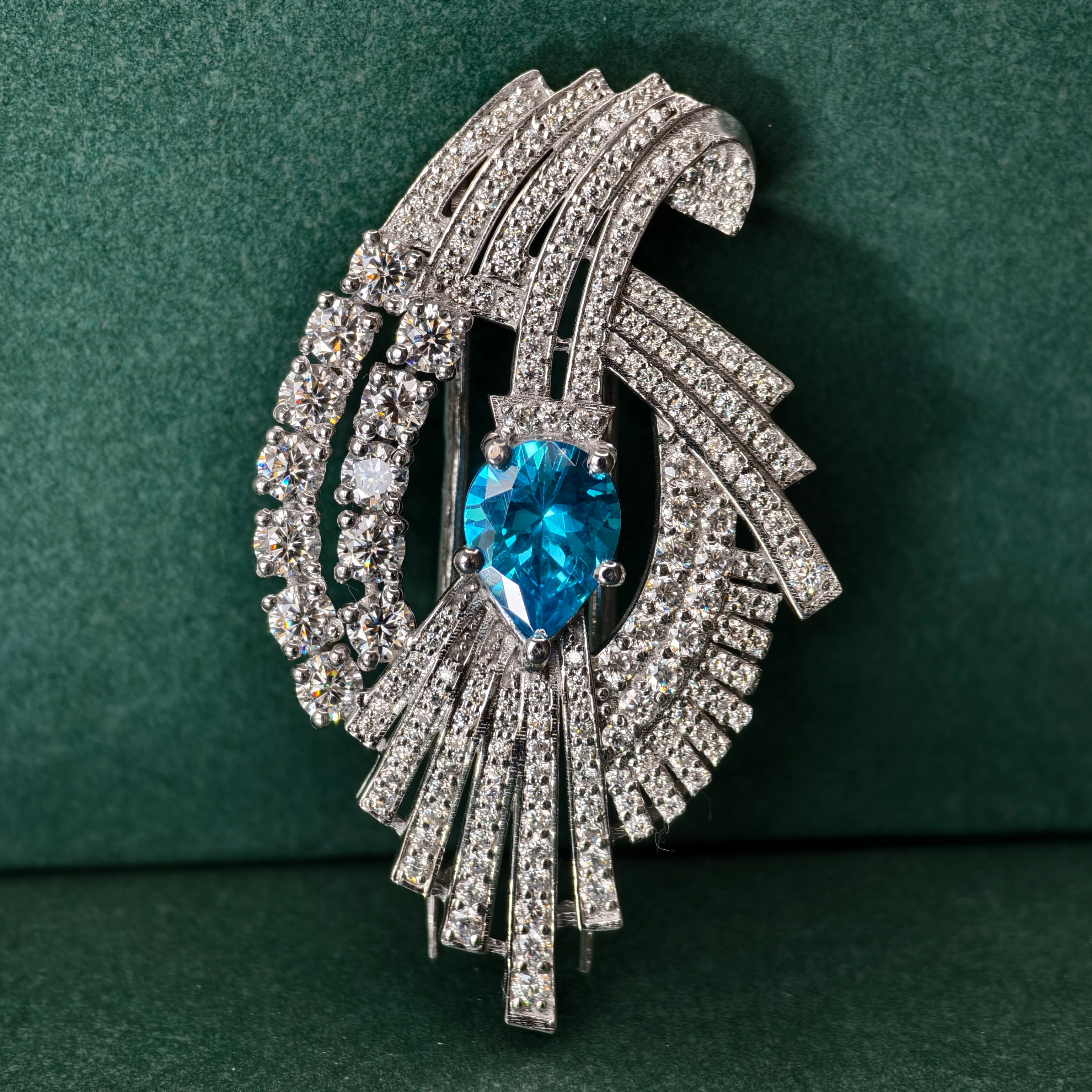 Antique 2.60Ct Pear aquamarine Moissanites Women's Wedding Pin Art Deco Brooch - JBR Jeweler