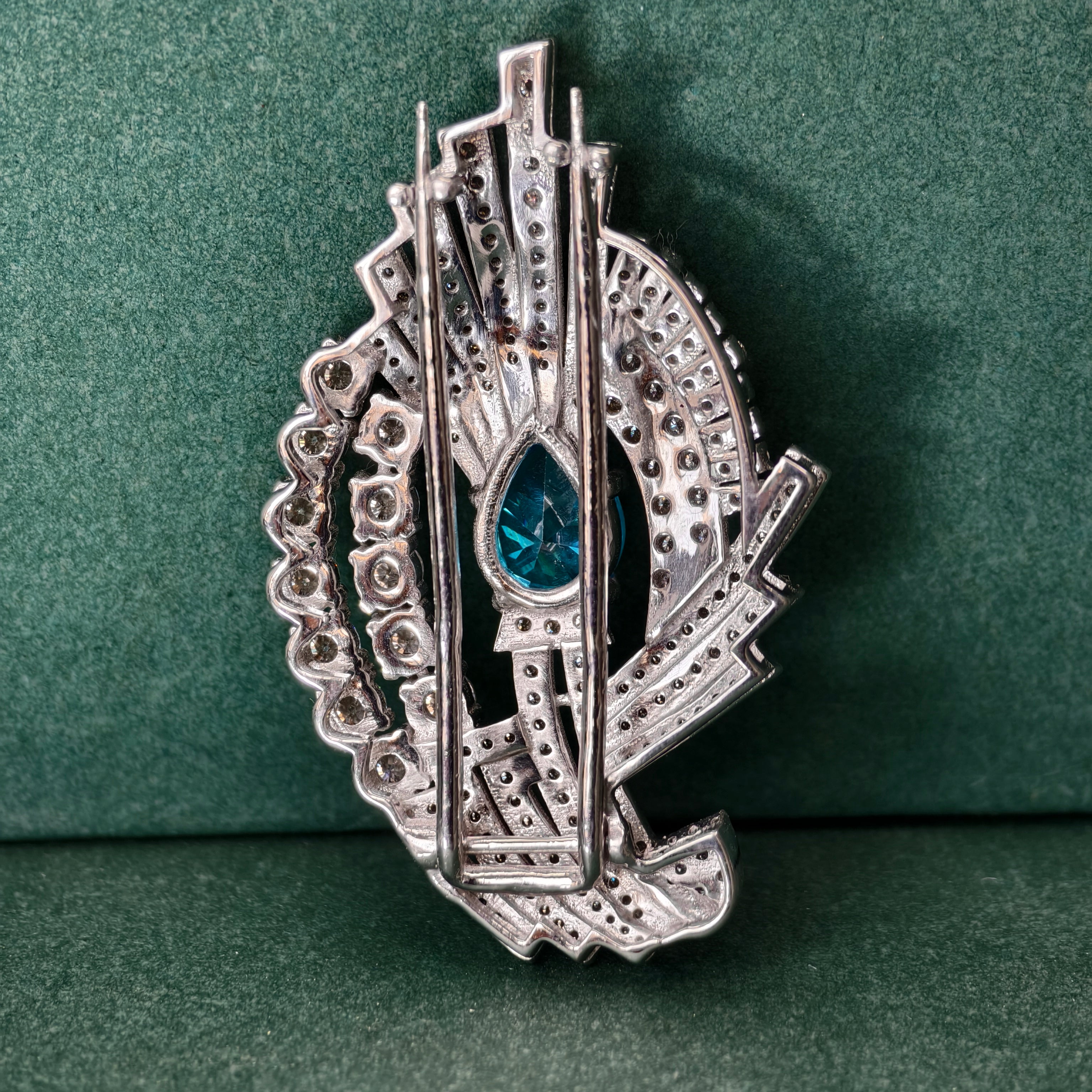 Antique 2.60Ct Pear aquamarine Moissanites Women's Wedding Pin Art Deco Brooch - JBR Jeweler