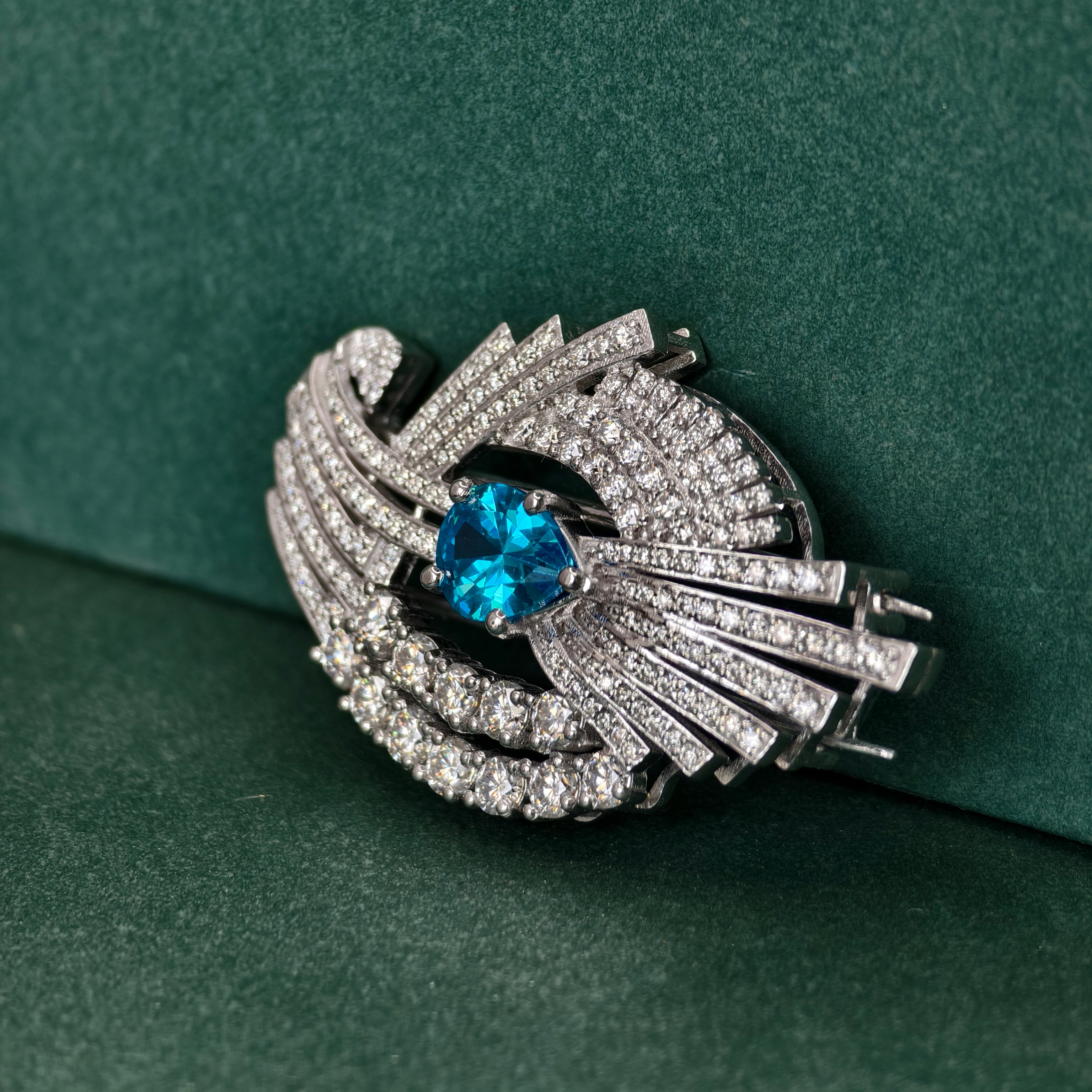 Antique 2.60Ct Pear aquamarine Moissanites Women's Wedding Pin Art Deco Brooch - JBR Jeweler