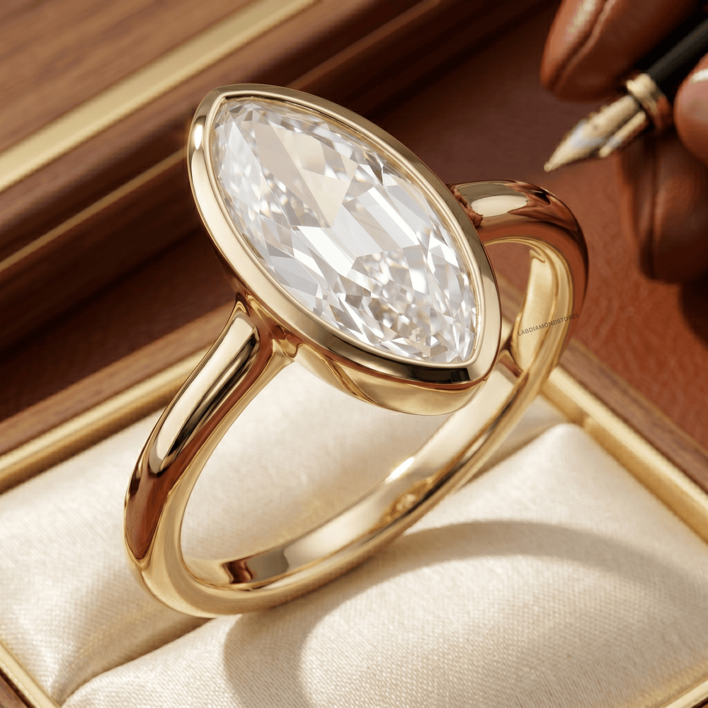Oval moval lab diamond gold engagement ring