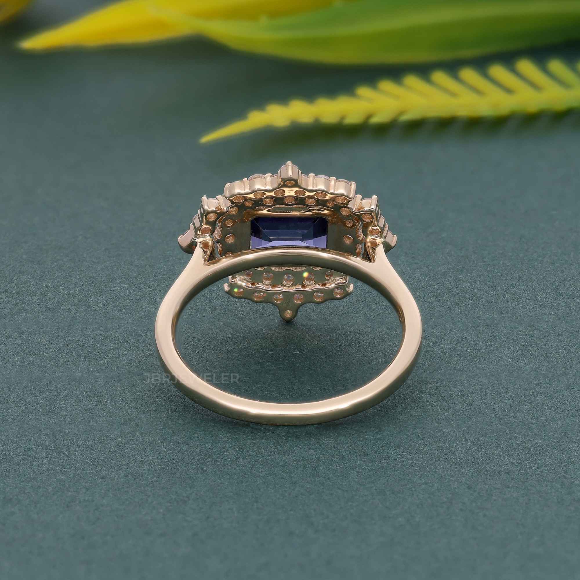 Antique Royal Blue Sapphire Gemstone Halo Diamond Sapphire Engagement Ring - JBR Jeweler
