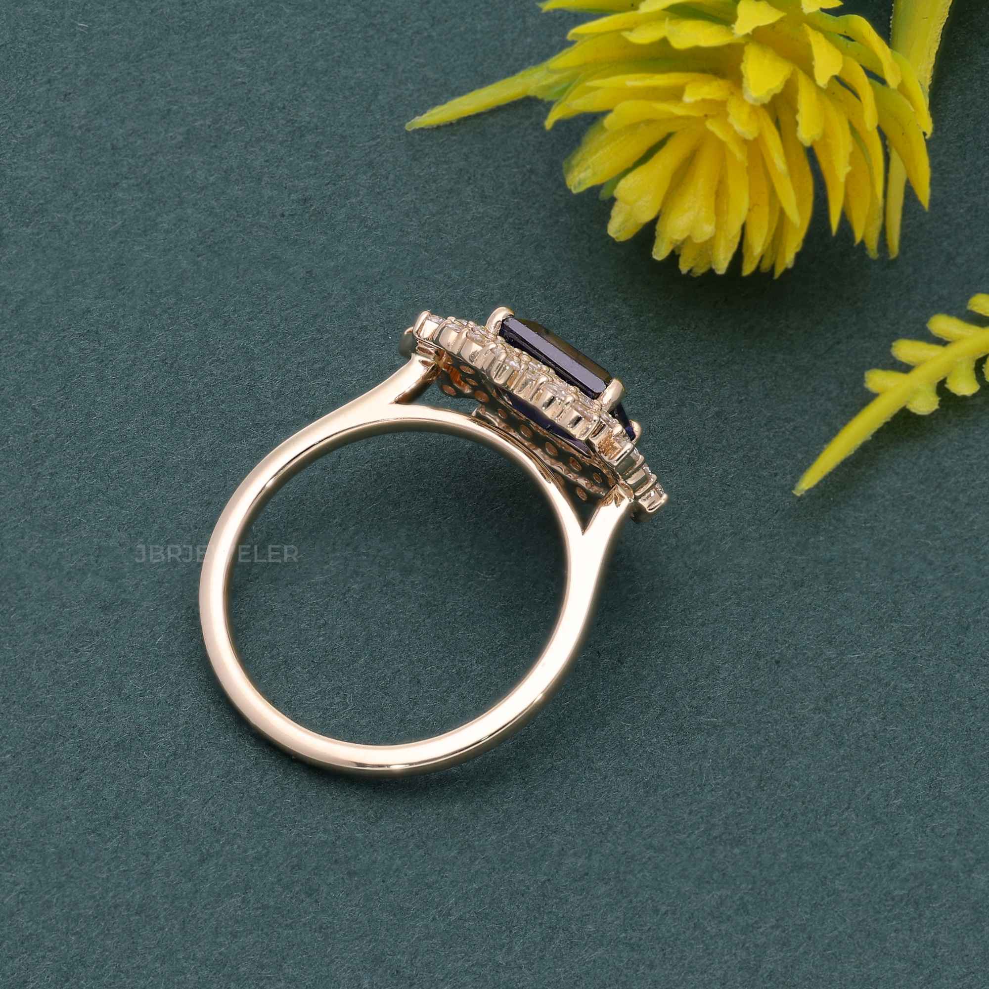 Antique Royal Blue Sapphire Gemstone Halo Diamond Sapphire Engagement Ring - JBR Jeweler