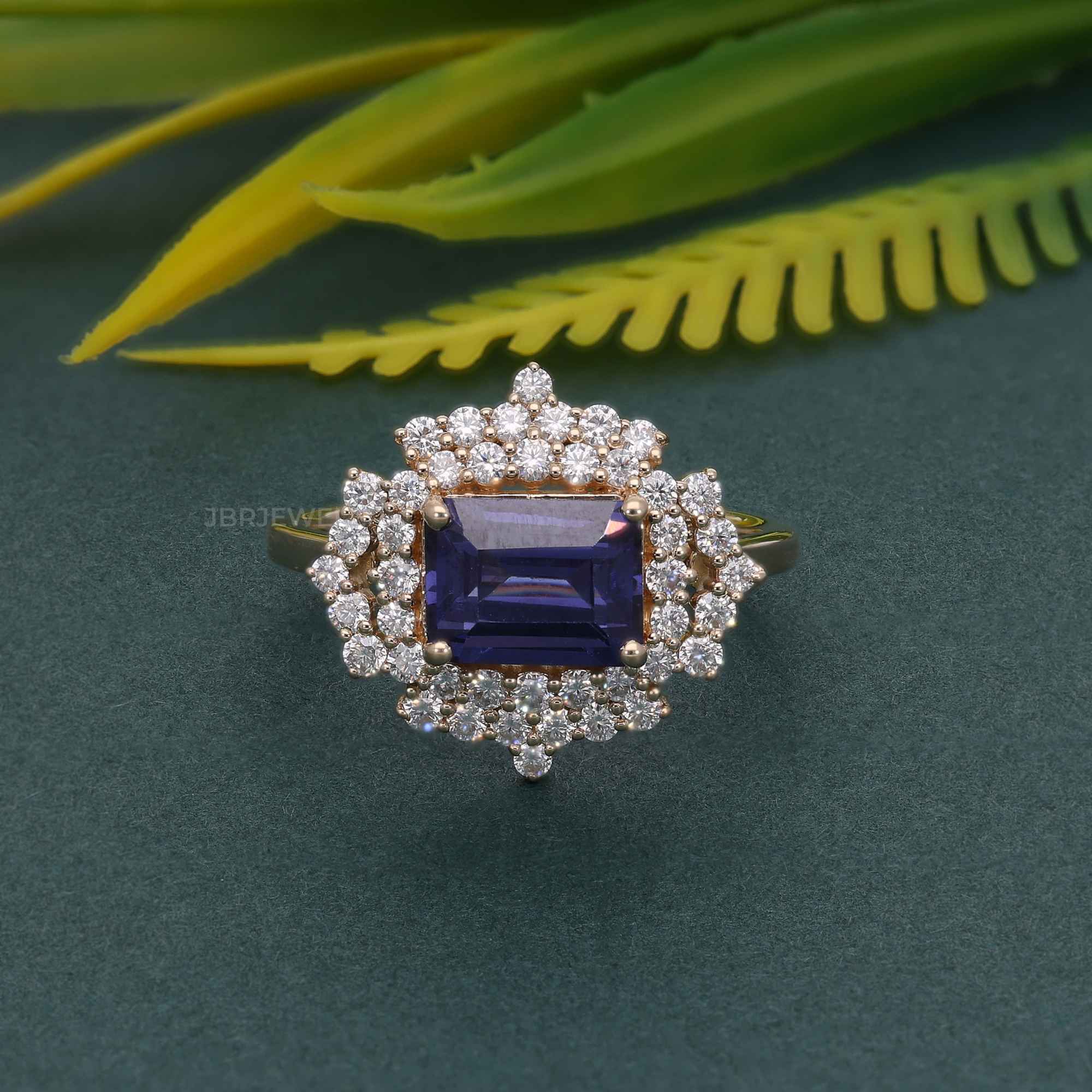 Antique Royal Blue Sapphire Gemstone Halo Diamond Sapphire Engagement Ring - JBR Jeweler