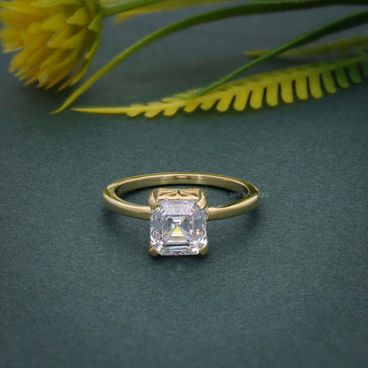 Art Deco Solitaire Asscher Cut Moissanite Engagement Ring