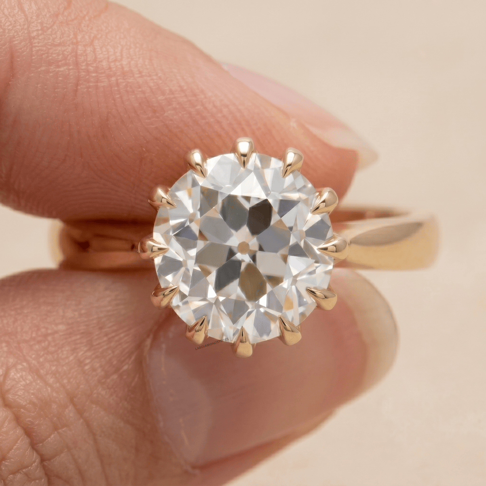 Art Deco Old Round Lab Grown Solitaire Gold Engagement Ring