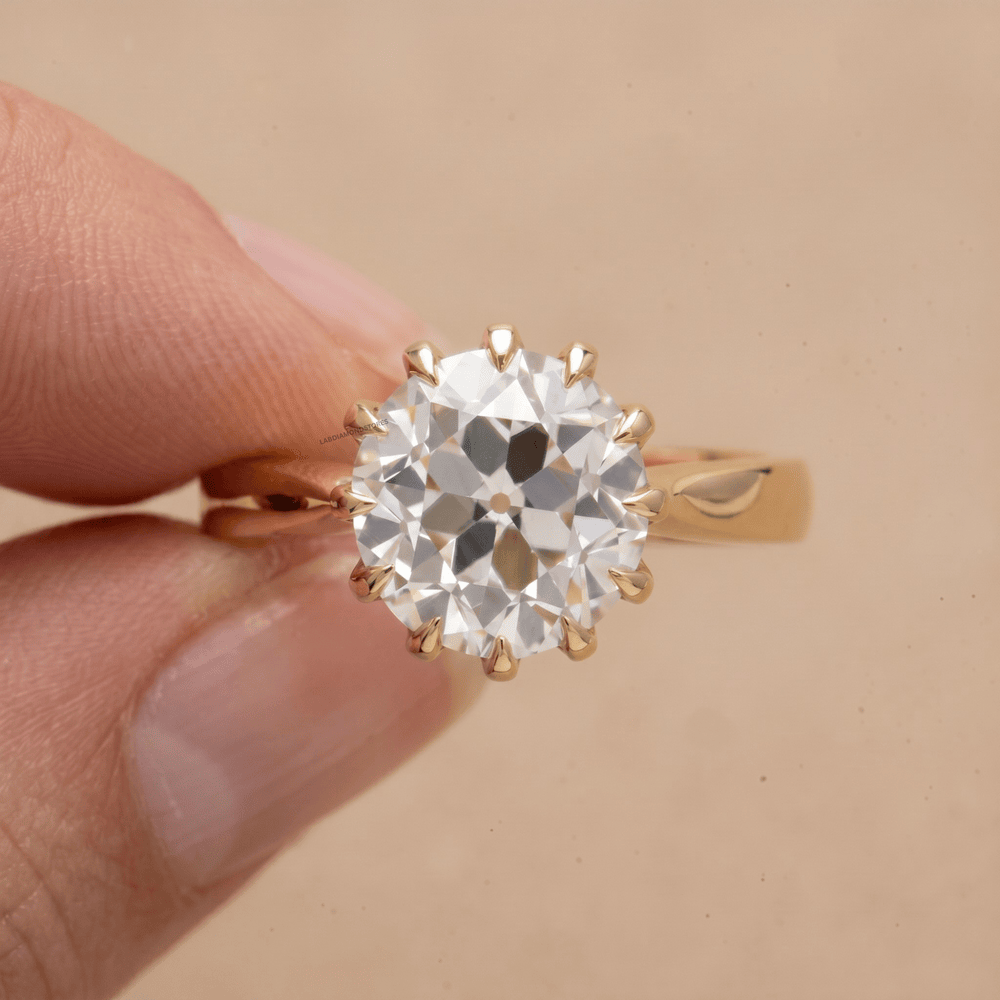 Art Deco Old Round Lab Grown Solitaire Gold Engagement Ring