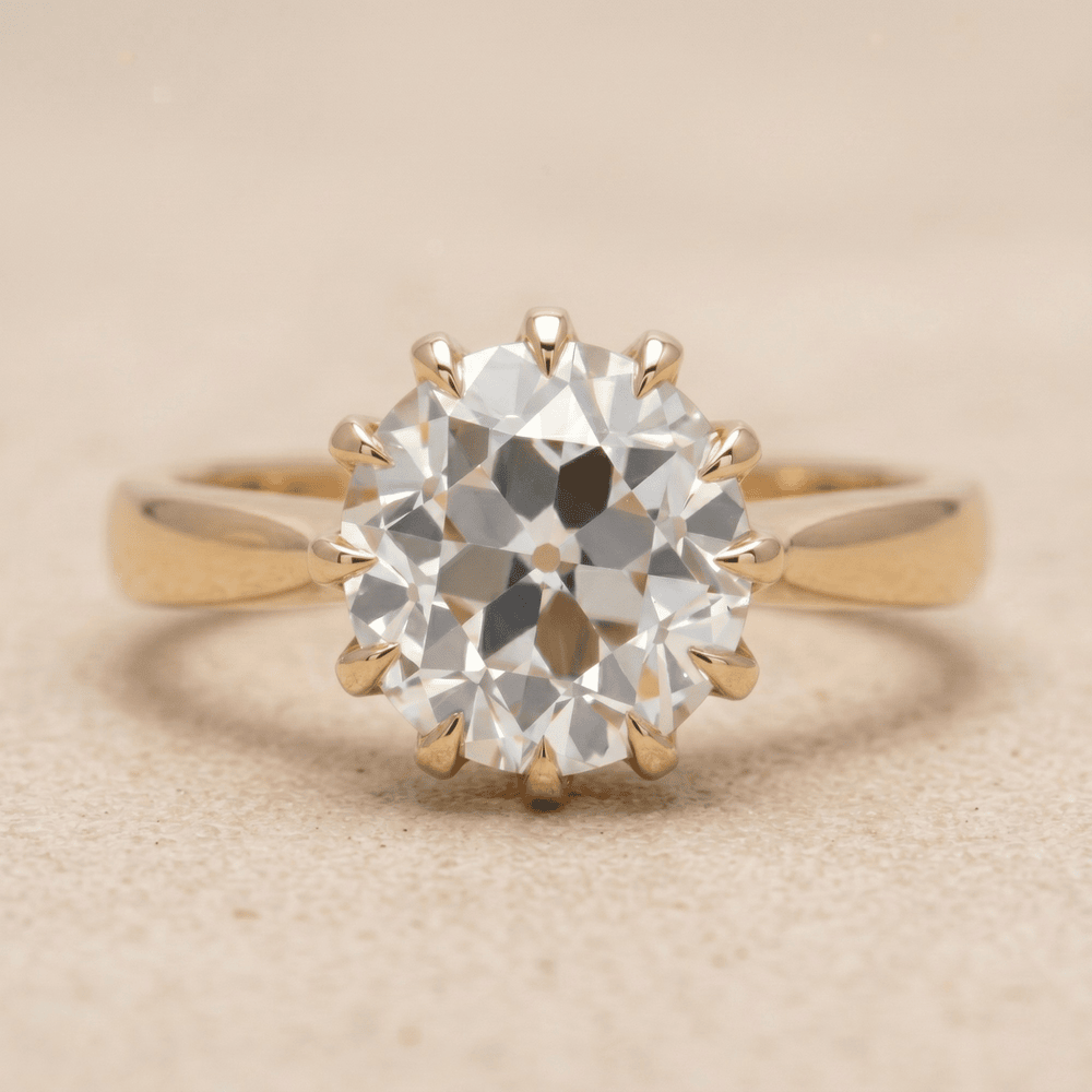 Art Deco Old Round Lab Grown Solitaire Gold Engagement Ring