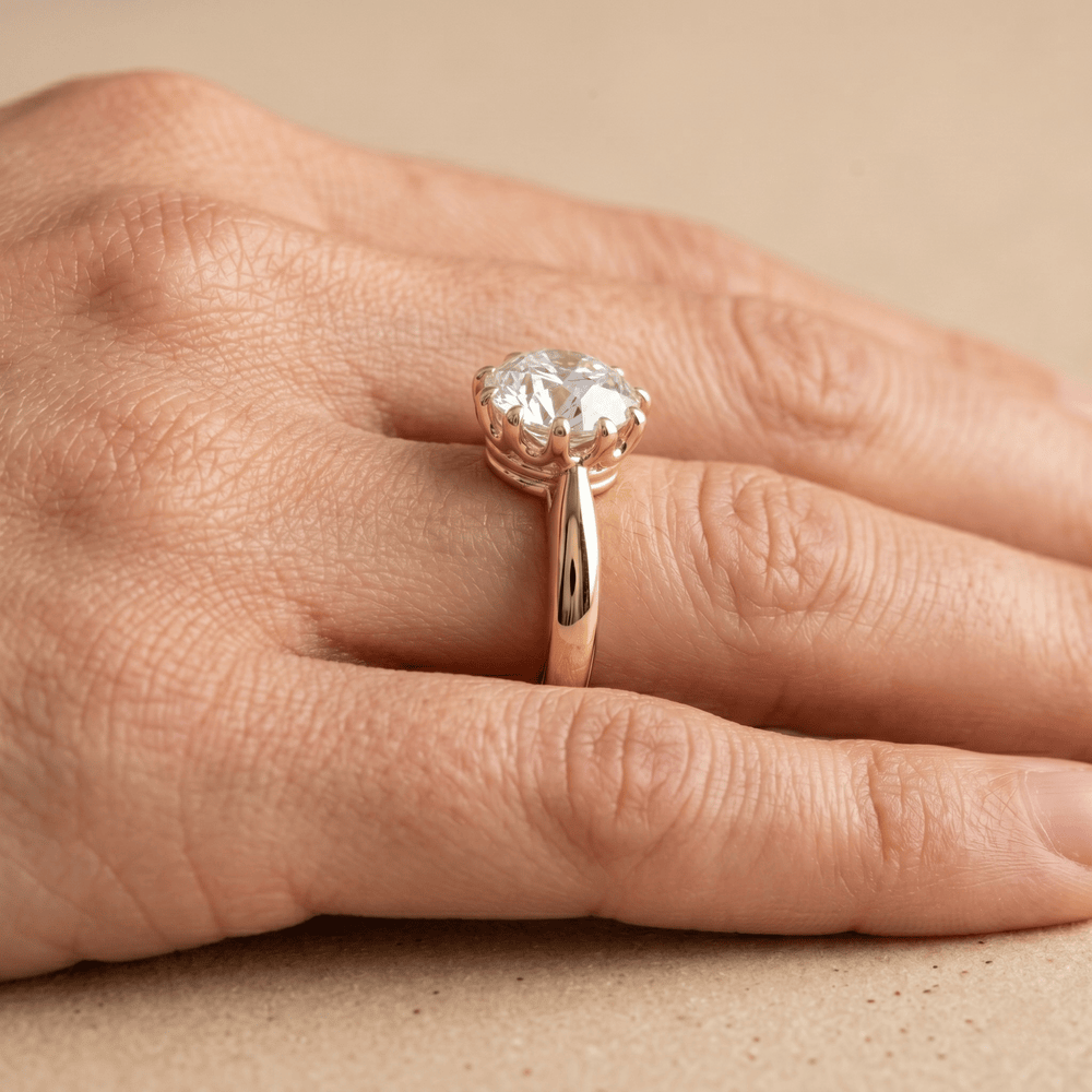 Art Deco Old Round Lab Grown Solitaire Gold Engagement Ring