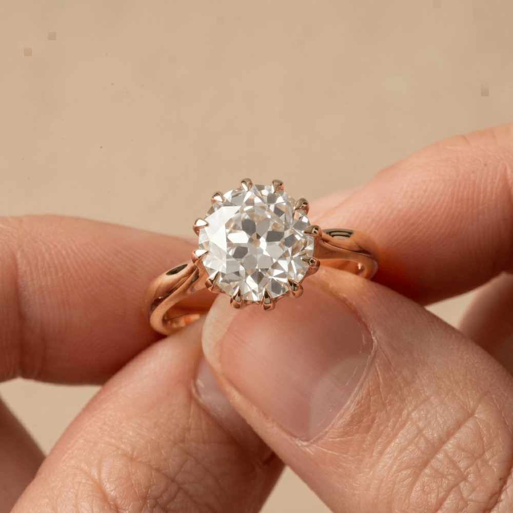 Art Deco Old Round Lab Grown Solitaire Gold Engagement Ring