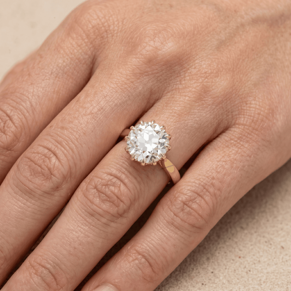 Art Deco Old Round Lab Grown Solitaire Gold Engagement Ring