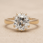 Art Deco Old Round Lab Grown Solitaire Gold Engagement Ring