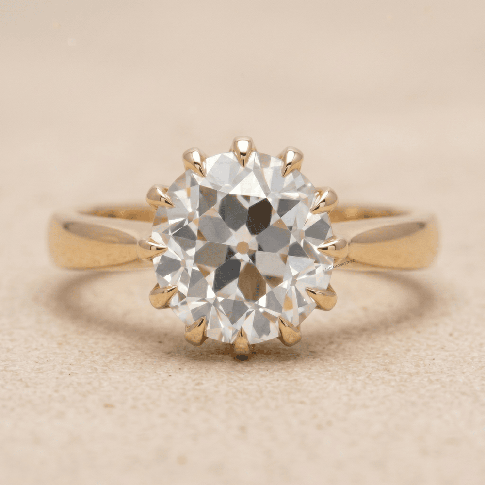 Art Deco Old Round Lab Grown Solitaire Gold Engagement Ring