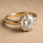 Art Deco Old Round Lab Grown Solitaire Gold Engagement Ring
