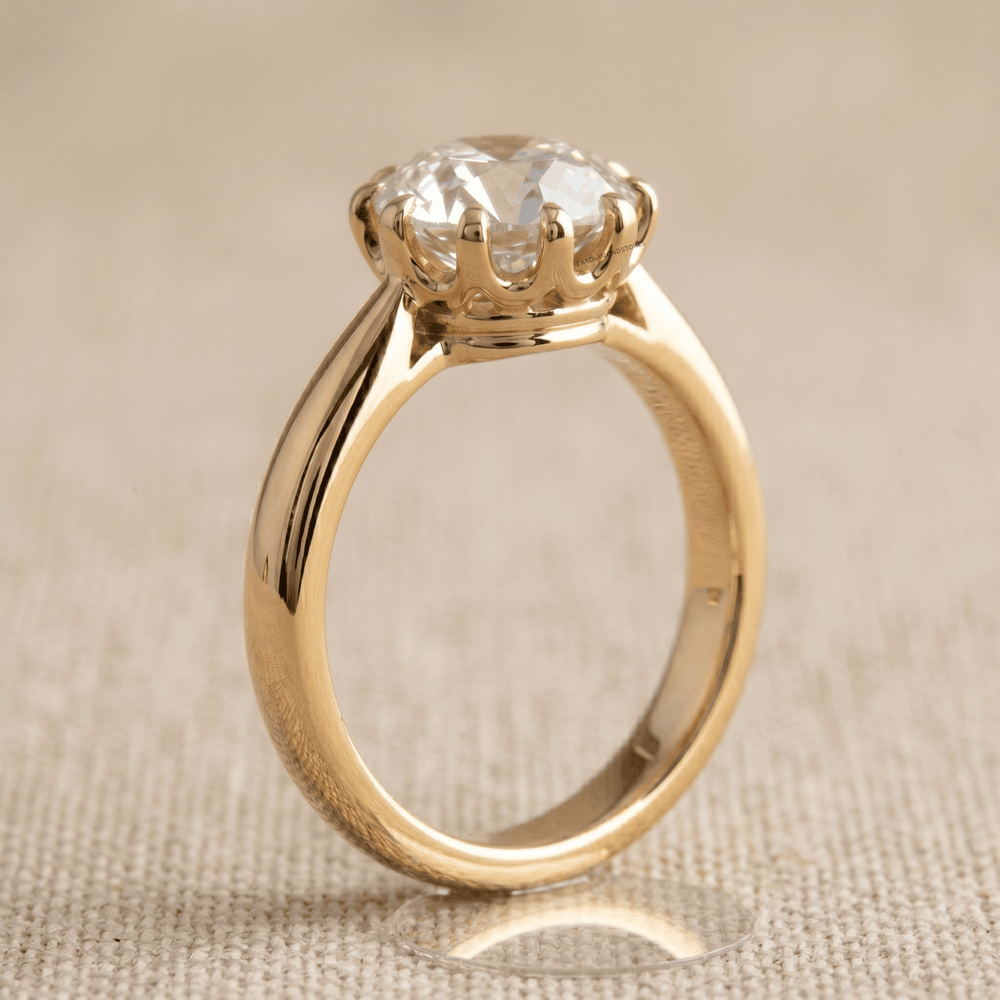 Art Deco Old Round Lab Grown Solitaire Gold Engagement Ring