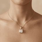 Asscher Cut Lab Diamond Solitaire Pendant Necklace in Yellow Gold
