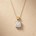 Asscher Cut Lab Diamond Solitaire Pendant Necklace in Yellow Gold