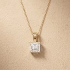 Asscher Cut Lab Diamond Solitaire Pendant Necklace in Yellow Gold