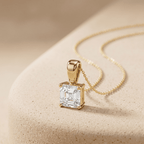 Asscher Cut Lab Diamond Solitaire Pendant Necklace in Yellow Gold
