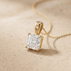 Asscher Cut Lab Diamond Solitaire Pendant Necklace in Yellow Gold