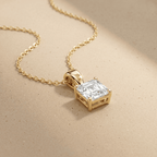 Asscher Cut Lab Diamond Solitaire Pendant Necklace in Yellow Gold