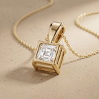 Asscher Cut Lab Diamond Solitaire Pendant Necklace in Yellow Gold