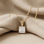 Asscher Cut Lab Diamond Solitaire Pendant Necklace in Yellow Gold