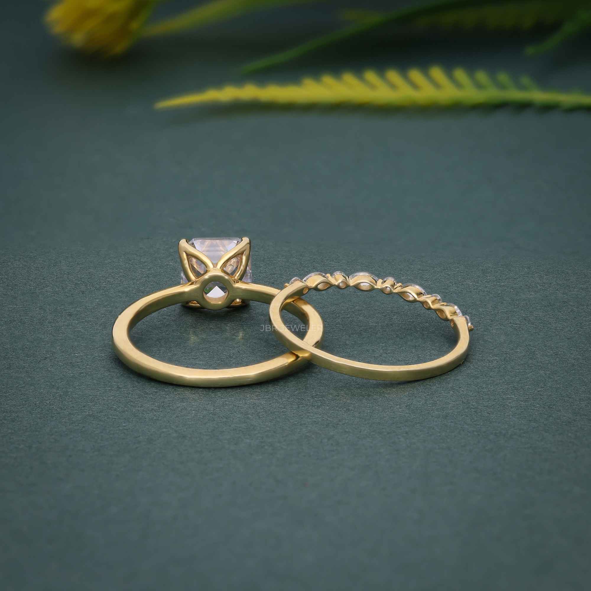 Asscher Cut Solitaire Lab Grown Diamond Wedding Bridal Ring Sets - JBR Jeweler