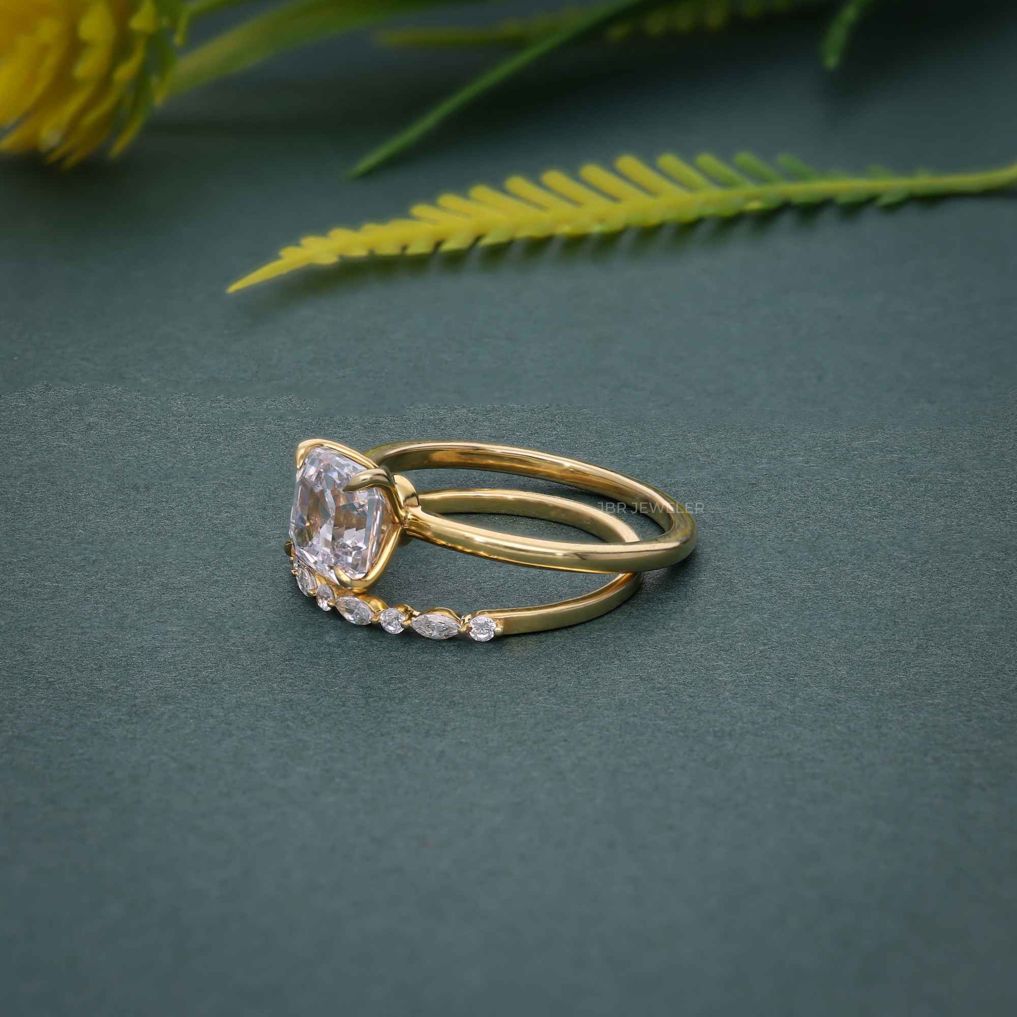 Asscher Cut Solitaire Moissanite Diamond Wedding Bridal Ring Sets - JBR Jeweler